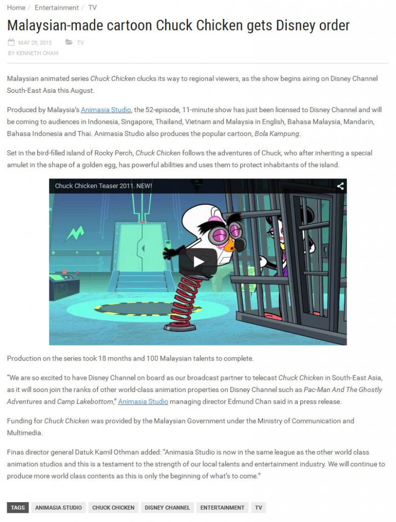 MAY 2015 Malaysian made Cartoon Chuck Chicken gets Disney Order 2