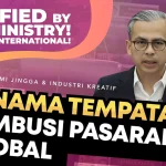 Datuk Fahmi Fadzil, Menteri Komunikasi, speaking in a parliamentary setting. The promotional graphic includes the text: “VERIFIED BY THE MINISTRY! ANIMASIA IS INTERNATIONAL! EKONOMI JINGGA & INDUSTRI KREATIF — JENAMA TEMPATAN TEMBUSI PASARAN GLOBAL.” The design uses purple and orange tones with bold yellow and white lettering.